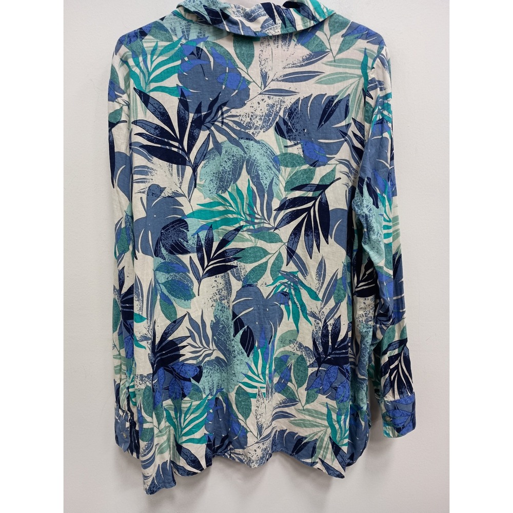 Naturals d&co Button Up Shirt Womens 1X Blue Tropical Linen Blend Coastal - Picture 10 of 10
